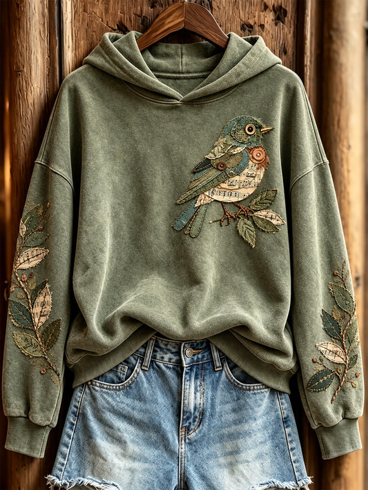 Women's Artistic Creative Collage Bird Pattern Casual Half-Zip Sweatshirt
