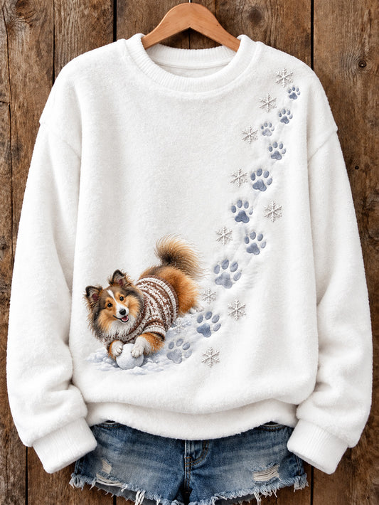 Women's Winter Shetland Sheepdog Pattern Causal Flannel Sweatshirt