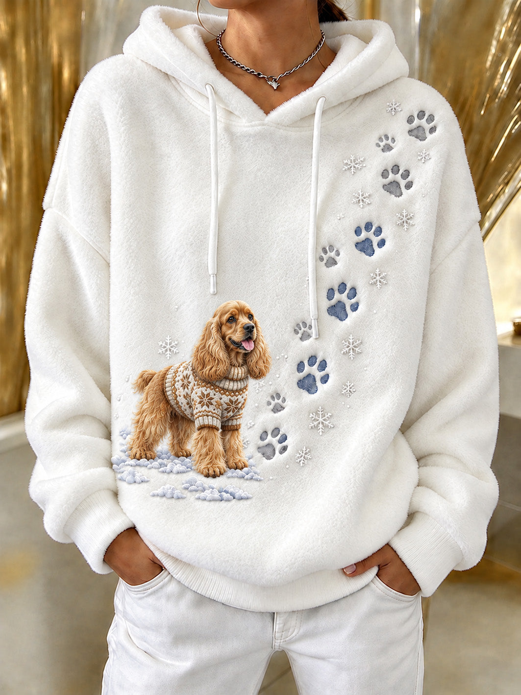Women's Winter Cocker Spaniel Pattern Causal Flannel  Hoodie