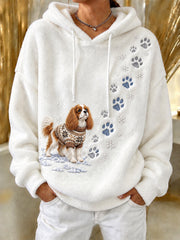Women's Winter Cavalier King Charles Spaniel Pattern Causal Flannel  Hoodie