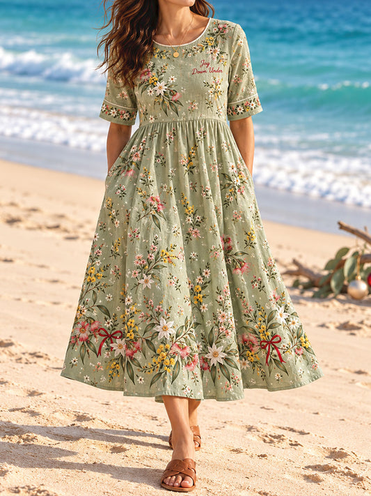 Women's AU Merry Christmas Down Under Art Printed Dress