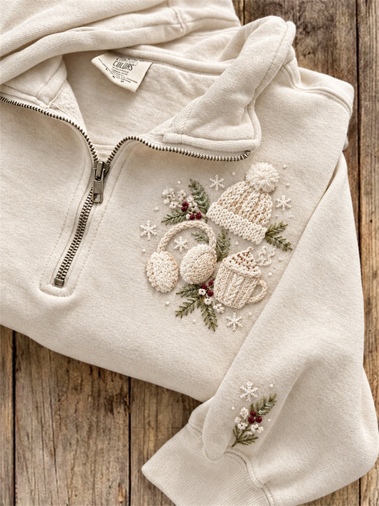 Women's Hot Chocolate & Knitwear Snowy Winter Cozy Elements Print Zip Up Sweatshirt