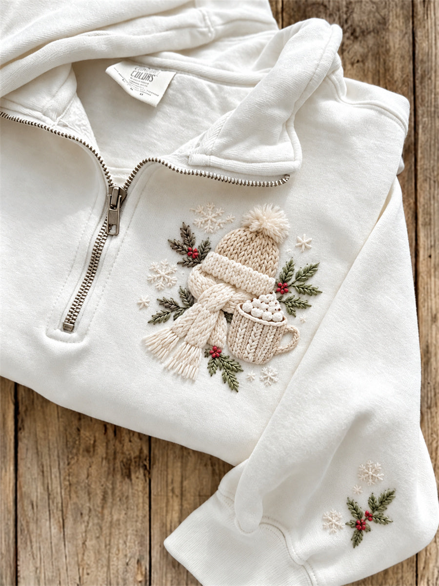 Women's Hot Chocolate & Knitwear Snowy Winter Cozy Elements Print Sweatshirt