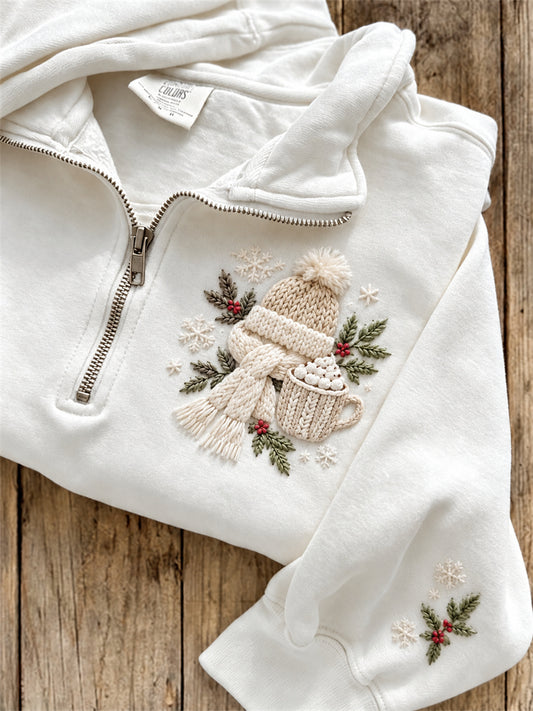 Women's Hot Chocolate & Knitwear Snowy Winter Cozy Elements Print Sweatshirt
