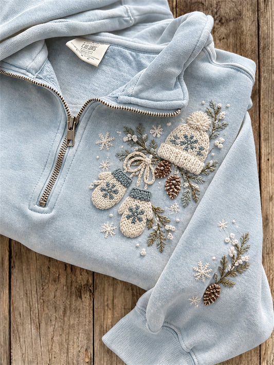 Women's Knitwear Christmas Snowy Winter Cozy Elements Print Zip Up Sweatshirt