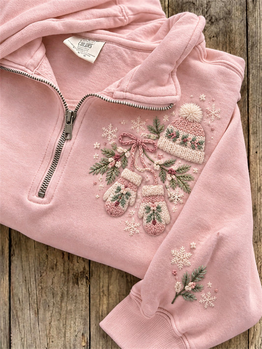 Women's Knitwear Christmas Snowy Winter Cozy Elements Print Zip Up Sweatshirt