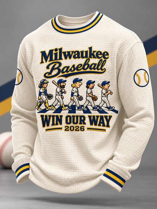 Men's Brewlieve Win Our Way 2026 Gift For Baseball Fans Casual Waffle Long Sleeve T-Shirt