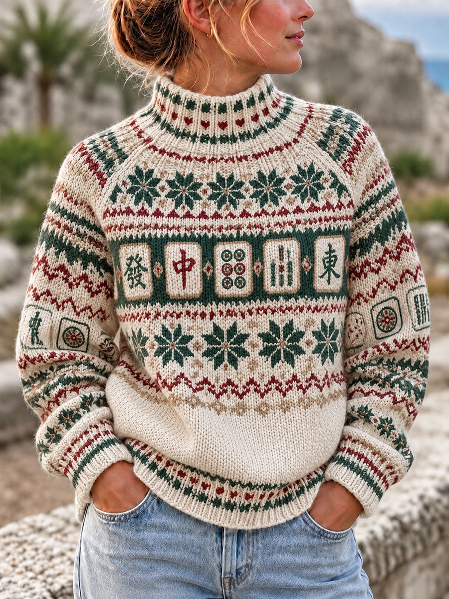 Women's Christmas Mahjong-Themed Tops