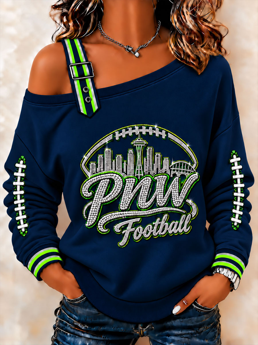 Women's Gift For Football Fans Casual Off-Shoulder Sweatshirt