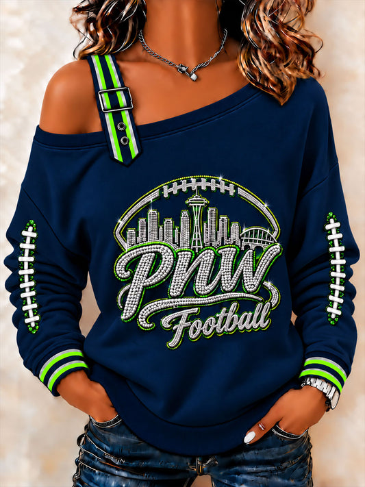 Women's Gift For Football Fans Casual Off-Shoulder Sweatshirt