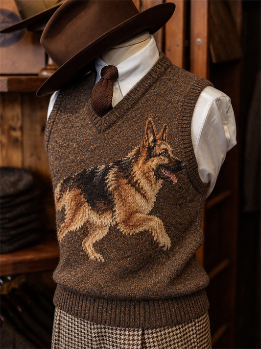 Men's Vintage 70s German Shepherd Dog Print Cozy Vest