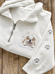 Women's Snowy Winter Bulldog in the Snow Print Zip Up Sweatshirt