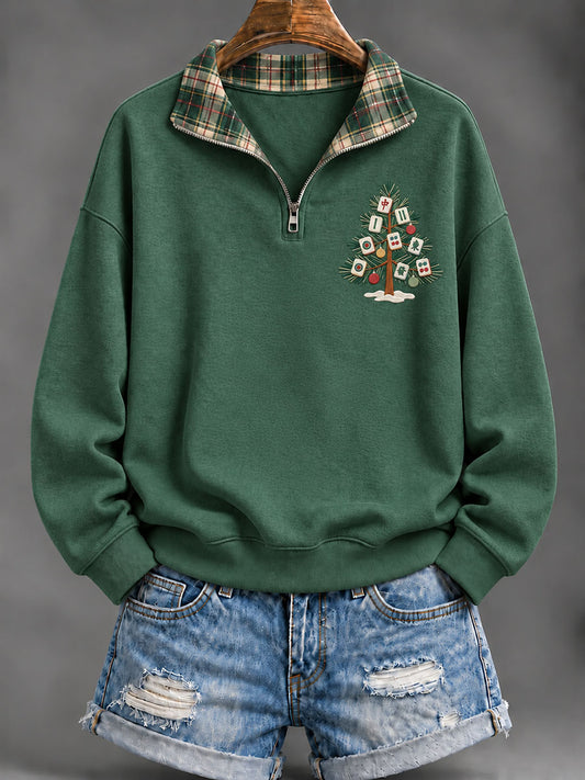 Women’s Christmas Mahjong Print Casual Sweatshirt