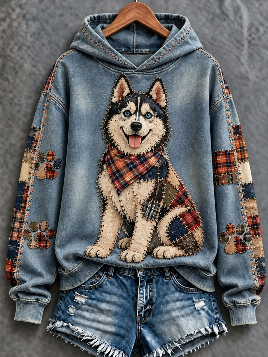 Women's Patchwork-style Dog print Regular Sweatshirt
