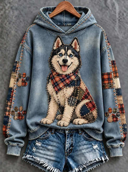 Women's Patchwork-style Dog print Regular Sweatshirt
