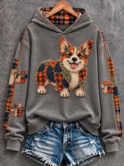 Women's Patchwork-style Dog print Regular Sweatshirt