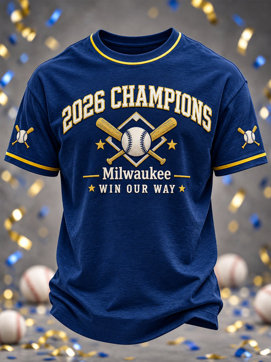Men's 2026 Baseball Champions Celebration Collection Gift For Baseball Fans Casual Tee