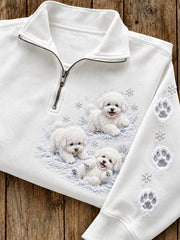 Women's Winter Bichon Frises Pattern Causal Half-Zip Sweatshirt