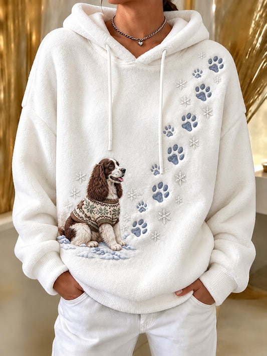 Women's Winter English Springer Spaniel Pattern Causal Flannel Hoodie
