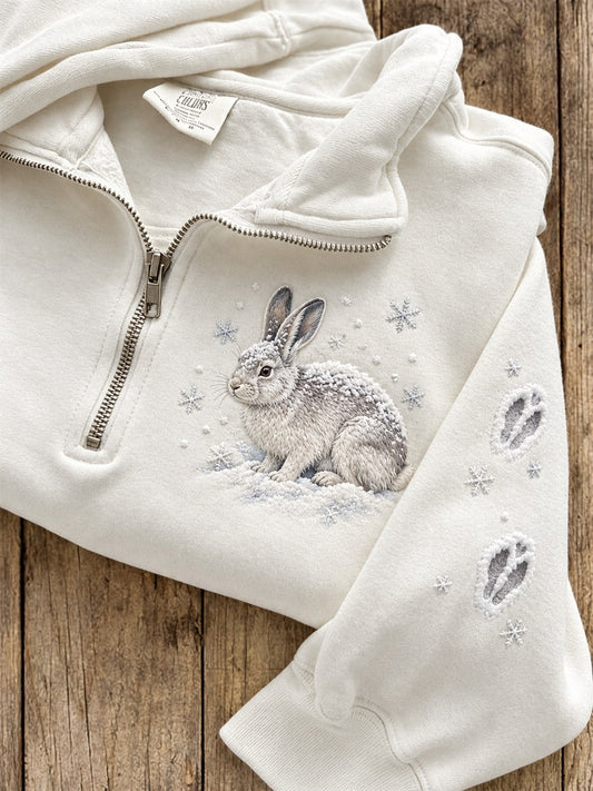 Women's Snowy Winter Hare in the Snow Print Zip Up Sweatshirt