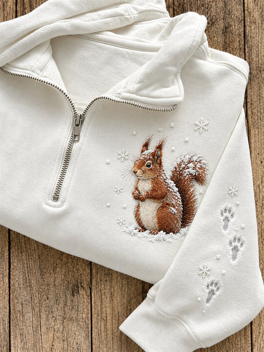Women's Snowy Winter Squirrel in the Snow Print Zip Up Sweatshirt