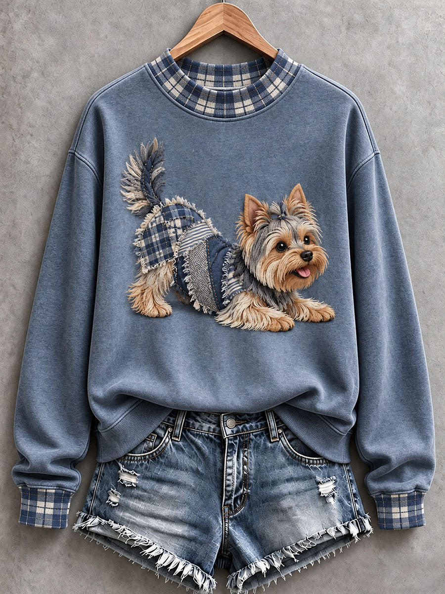 Women’s Yorkshire Terrier Patchwork Art Mock-Neck Sweatshirt