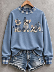 Women’s French Bulldog Patchwork Art Mock-Neck Sweatshirt