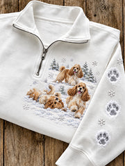 Women's Winter Cocker Spaniels Pattern Causal Half-Zip Sweatshirt