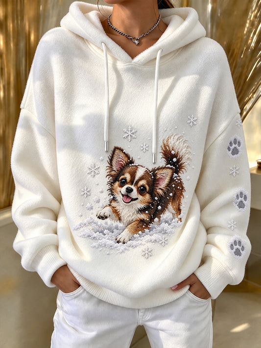 Women's Winter Chihuahua Pattern Causal Flannel Hoodie