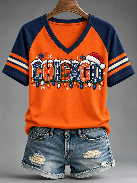Women's Football Gameday Gift For Football Fans Print V-Neck Tee
